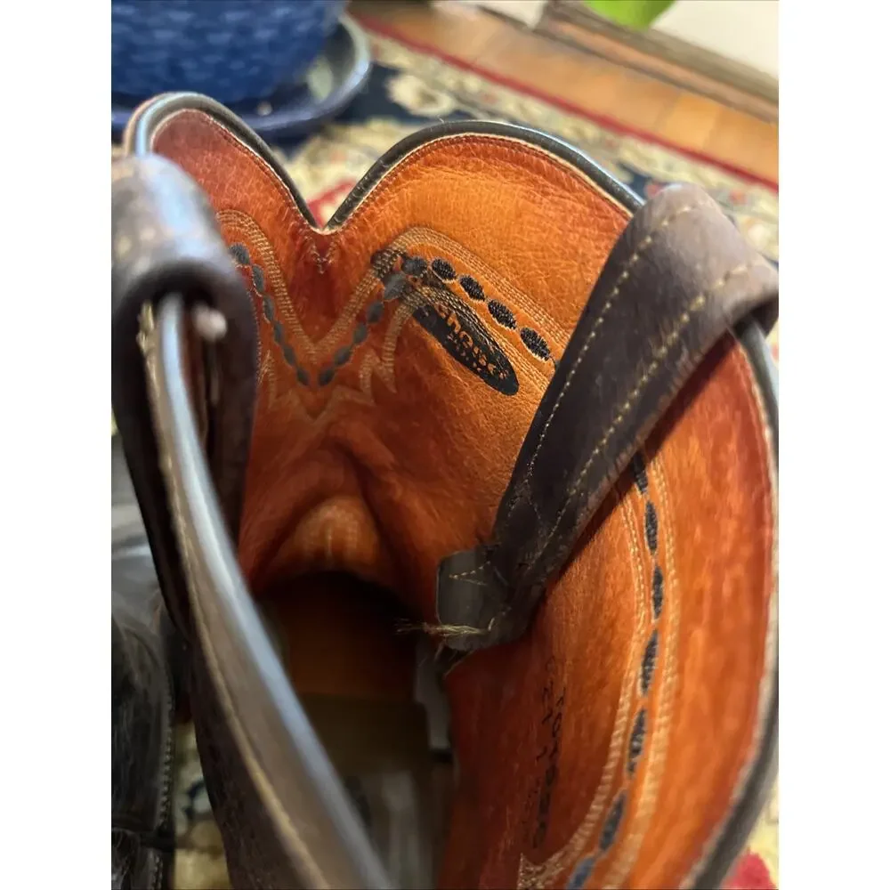 Vintage Lucchese 2000 Classic Western Boots 8 Brown Leather Mens Cowboy Western